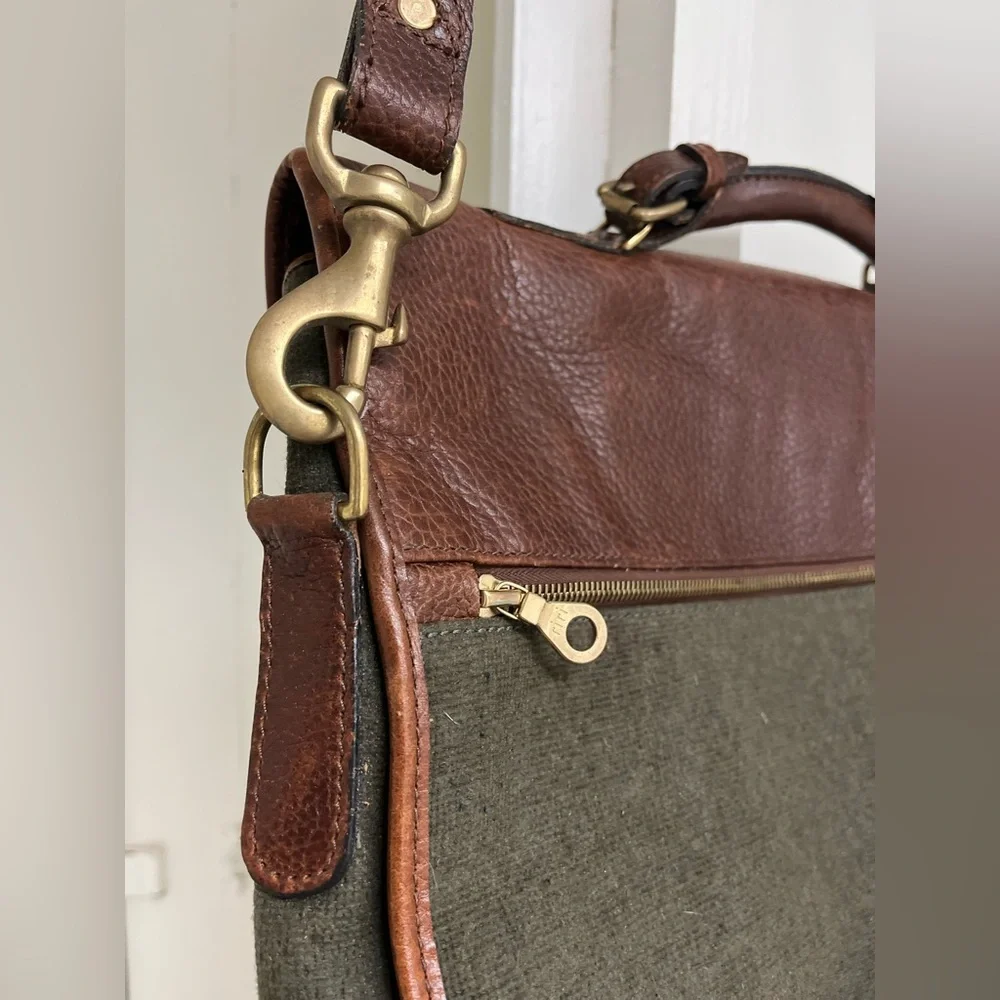 Holland/Mulholland Brothers Brown Leather and Canvas Messenger Bag, Made in USA